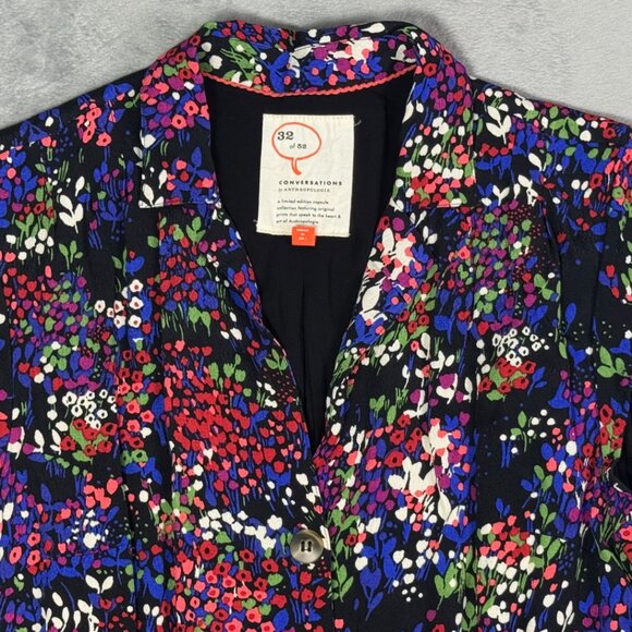 Anthropologie 32 of 52 Conversations Colloquial Black Floral Shirt Dress - Picture 4 of 6